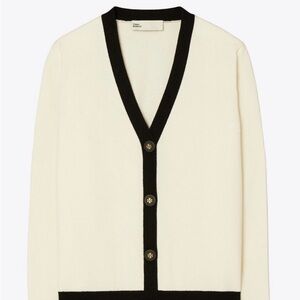Tory Burch Cream and Black Button-Up Cardigan